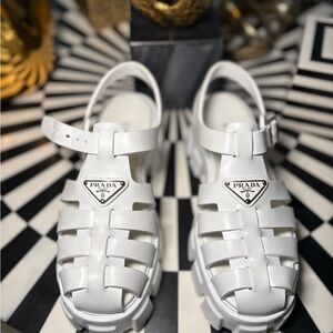Prada White Strappy Chunky Sandals